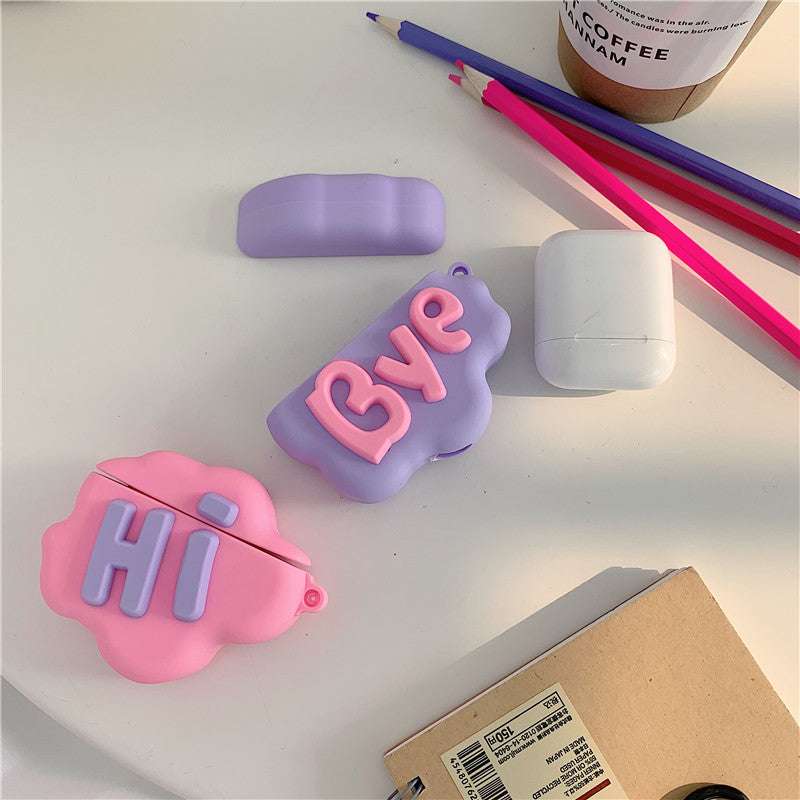 HI BYE Cloud Letter Cartoon Soft Silicone Wireless Earphone Cases Cute Cover - Minihomy