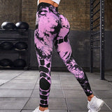 Tie Dye Printed Yoga Pants Women Seamless High Waist Hip Lifting Fitness Running Sports Leggings