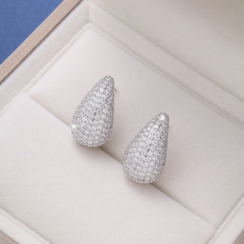 Micro-inlaid Diamond Super Flash Water Drop Ear Studs - Minihomy