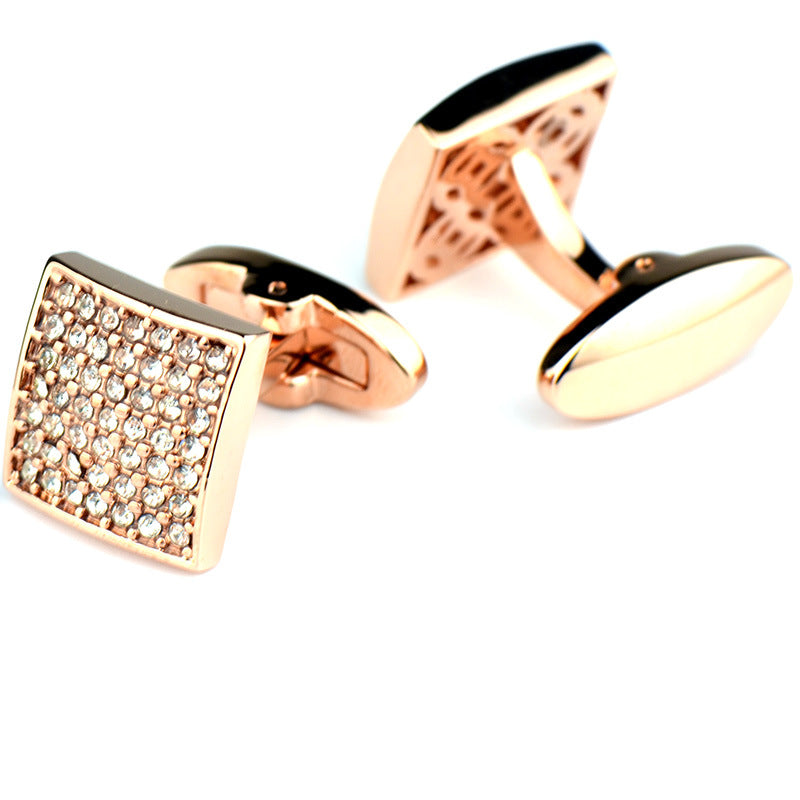 Full Diamond Precision White Diamond Cufflinks Rose Gold French Cufflinks - Minihomy