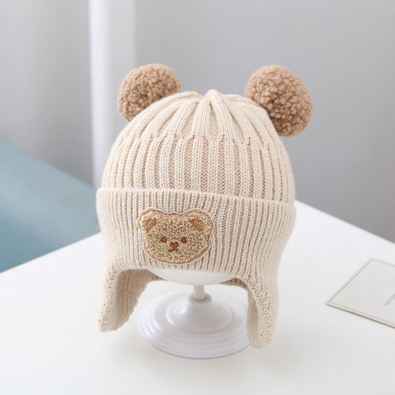 Baby Hat Warm Earflaps Cap Cute Bear Knitted Woolen Cap - Minihomy