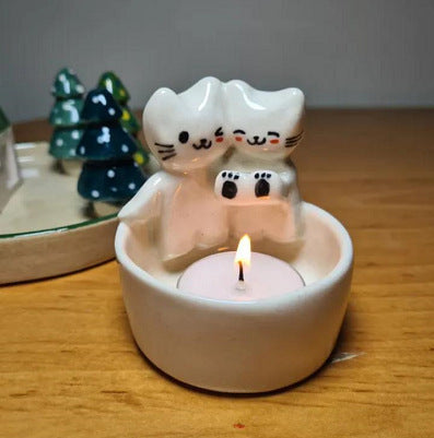 Cute Resin Kitten Candlestick Holders for Home Decor