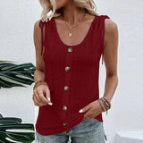 Casual Solid Color U-neck Vest Women Shoulder With Bow Tie Tops Summer T-shirt - Minihomy