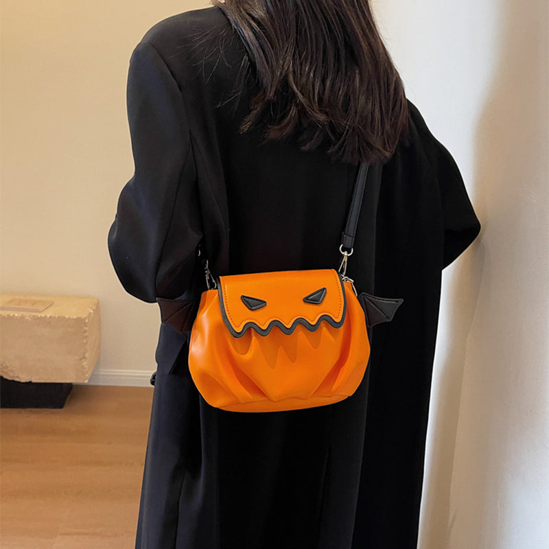 Funny Crossbody Bag Halloween Pumpkin Cartoon Shoulder Bags With Small Wings - Minihomy