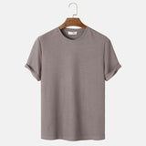 Men Summer Solid Color Round Neck Basic T-Shirts - Minihomy