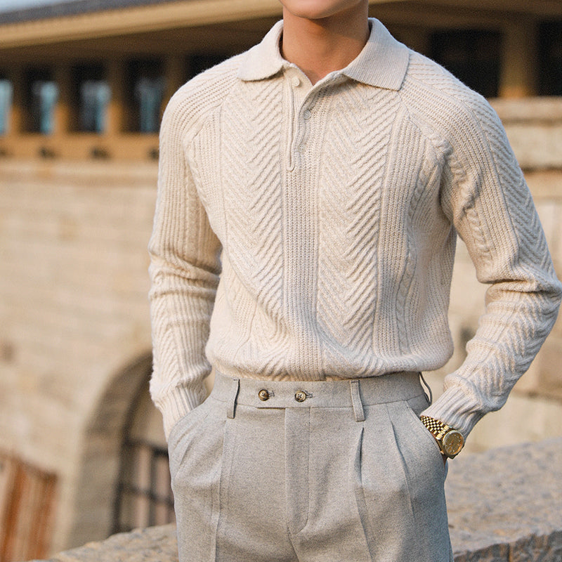 Men's Thickened Warm Base Sweater With Lapel - Minihomy