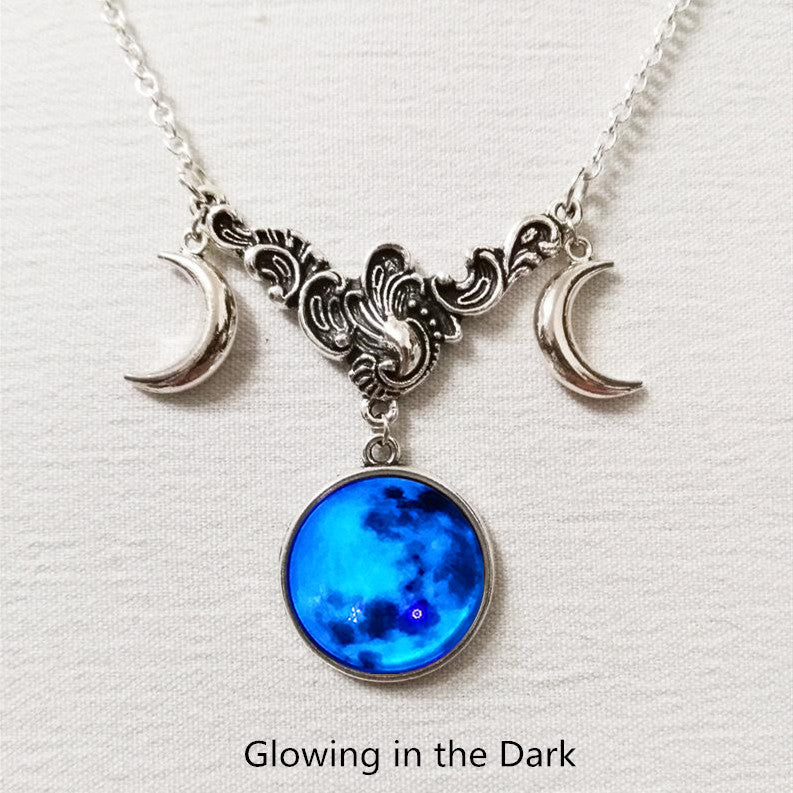 Triple Moon Silver Necklace