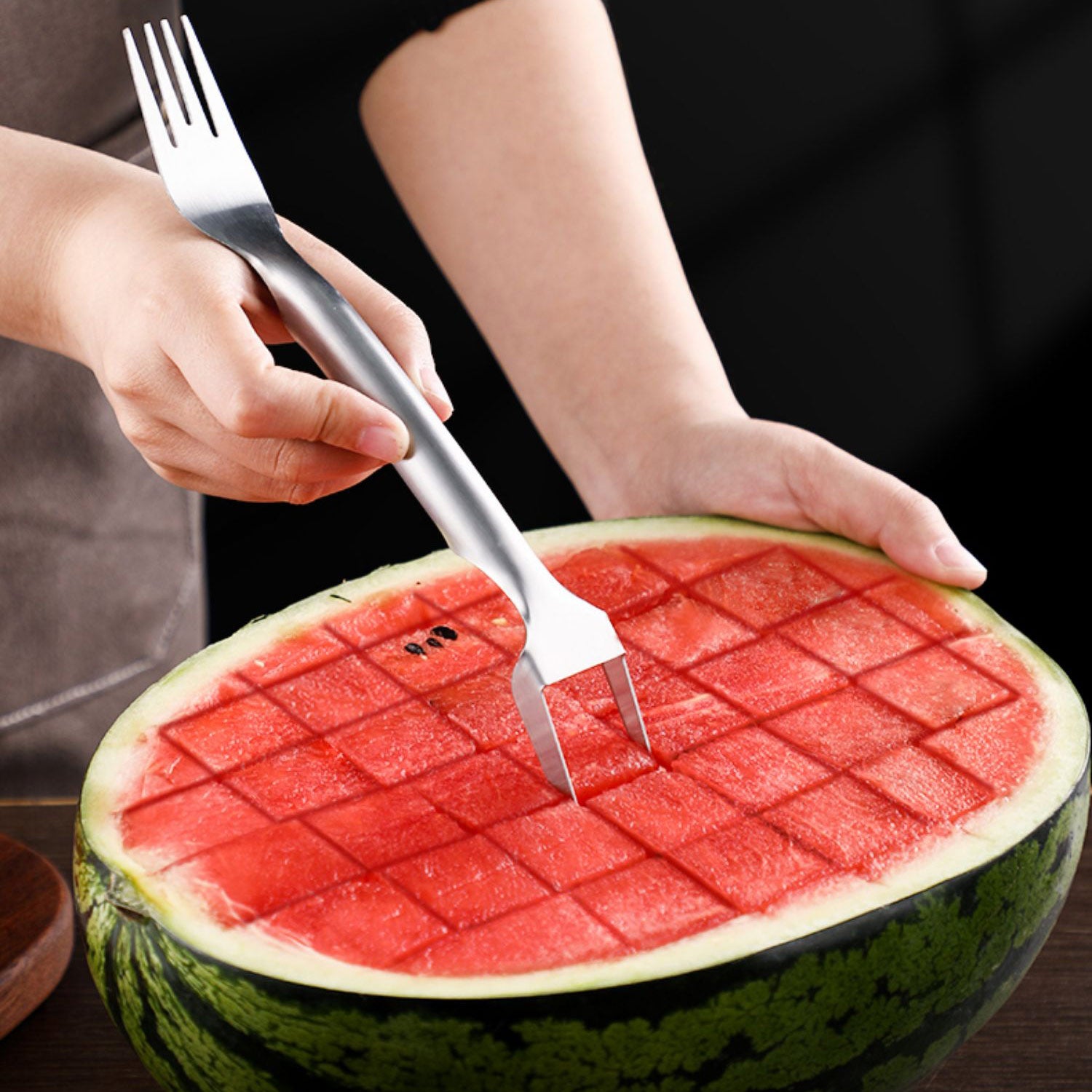 2 In 1 Watermelon Fork Slicer Multi-purpose Stainless Steel Watermelon Slicer Cutter - Minihomy