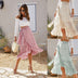 High Waist Fashion Long Black Knotted Tied Wrap Floral Ruffle Chiffon A-Line Split Skirt - Minihomy