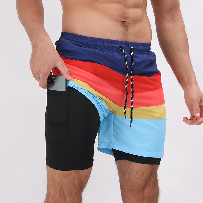 Gradient Printed Beach Shorts - Double Layer Casual Sport Shorts - Minihomy