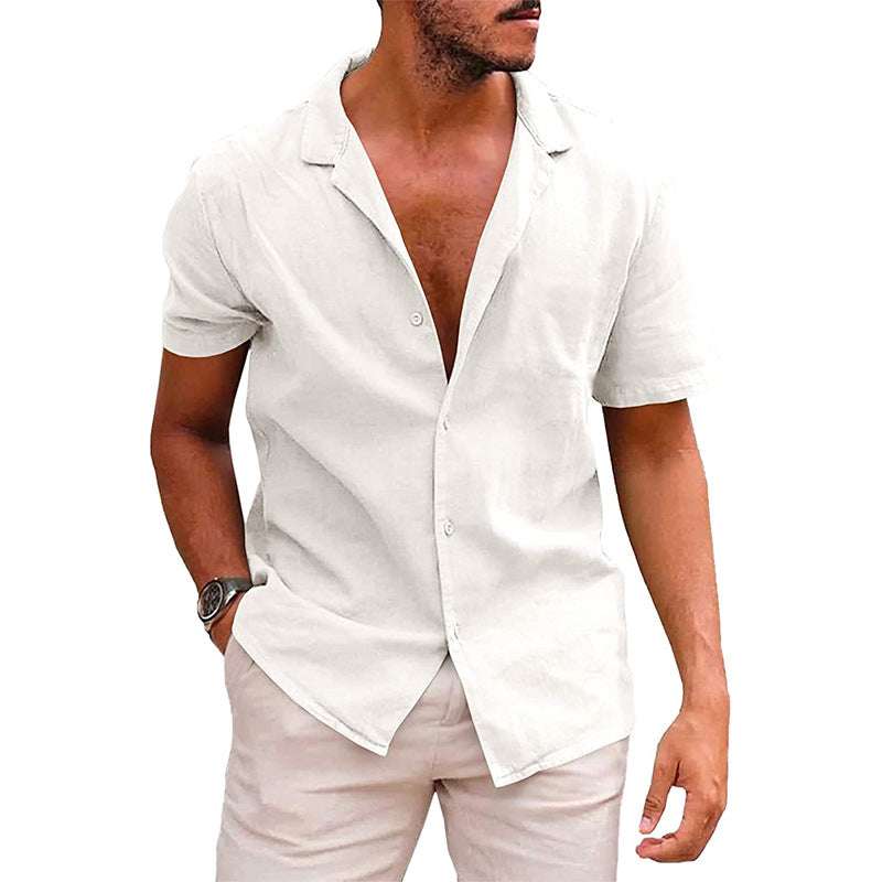 Men's Tops Casual Button Down Shirt Short Sleeve Beach Shirt Summer - Minihomy