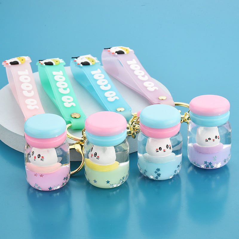 Floating Kitten Macaron Quicksand Keychain - Minihomy