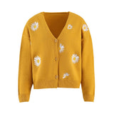 Women's Single Breasted Sweater Chrysanthemum Embroidered Cardigans Coat Clothes