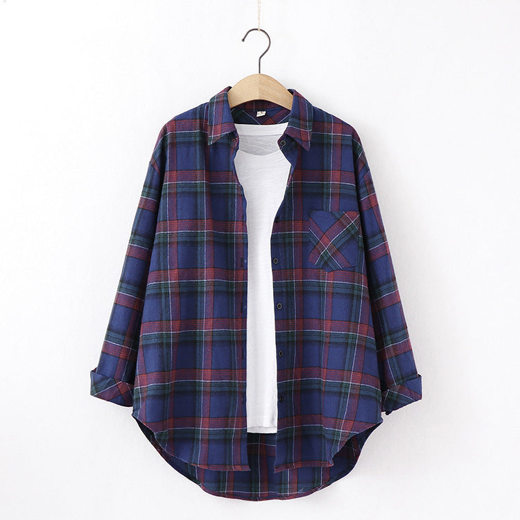 Plaid Shirt Women Loose Long Sleeve Blouses Cotton Flannel Casual Shirt Women - Minihomy