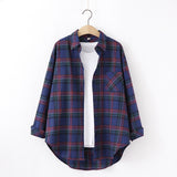 Plaid Shirt Women Loose Long Sleeve Blouses Cotton Flannel Casual Shirt Women - Minihomy