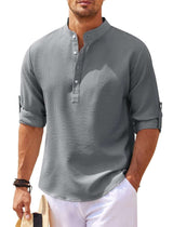 Men's Long Sleeve Stand Collar Solid Color Shirt Mens Clothing - Minihomy