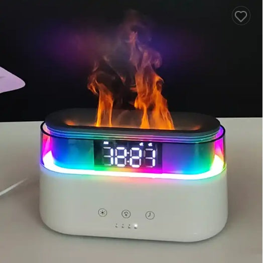 Elegant Alarm Clock Oil Diffuser Innovative Simulation Flame Humidifier With Timer Function Flame Night Light - Minihomy