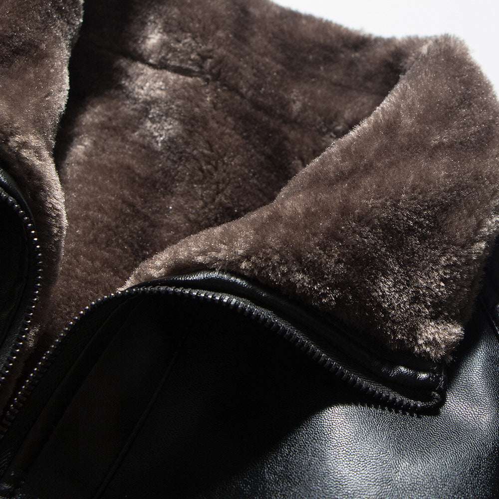 Men's Stand Collar Leather Jacket Plush Leisure - Minihomy