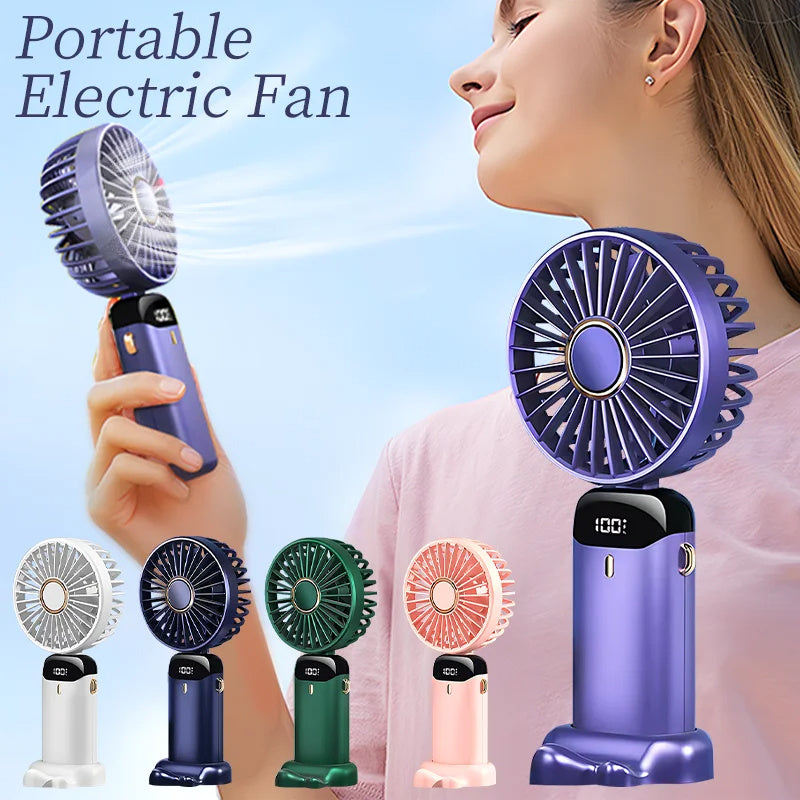 USB Rechargeable Handheld Fan - Portable Neck Fan, Foldable, 5 Speeds, Powerful Air Cooler