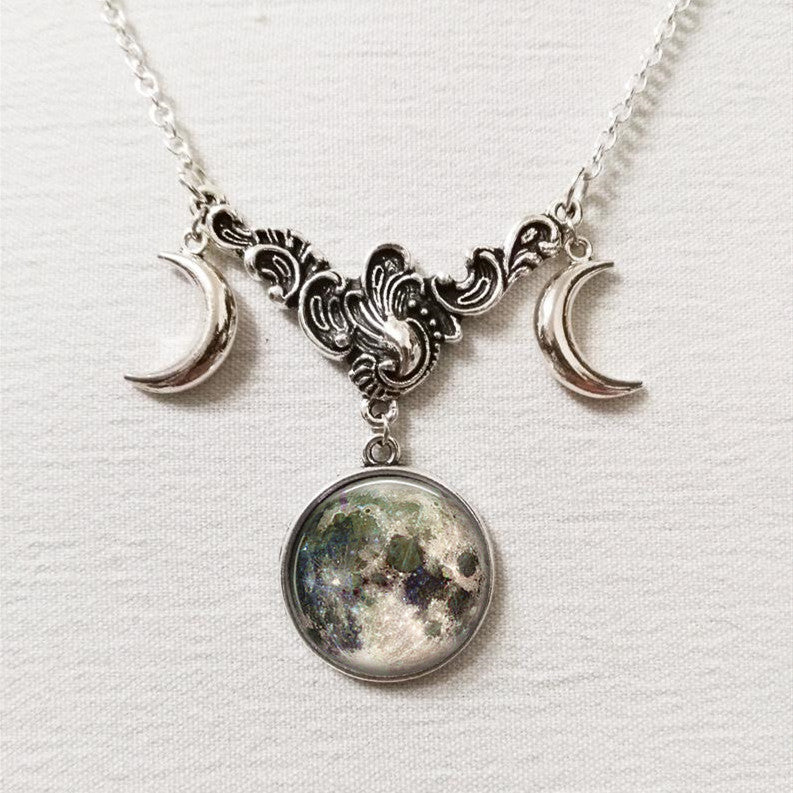 Triple Moon Silver Necklace