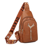 Deer Tassel Design Crossbody Bag Letter Embroidery Chest Bags For Women - Minihomy