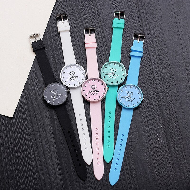 Cartoon Kids Quartz Watch Silicone Candy Color Student Watch Girls Clock Fashion Cat Watches Children Wristwatch Ladies Watch - Minihomy