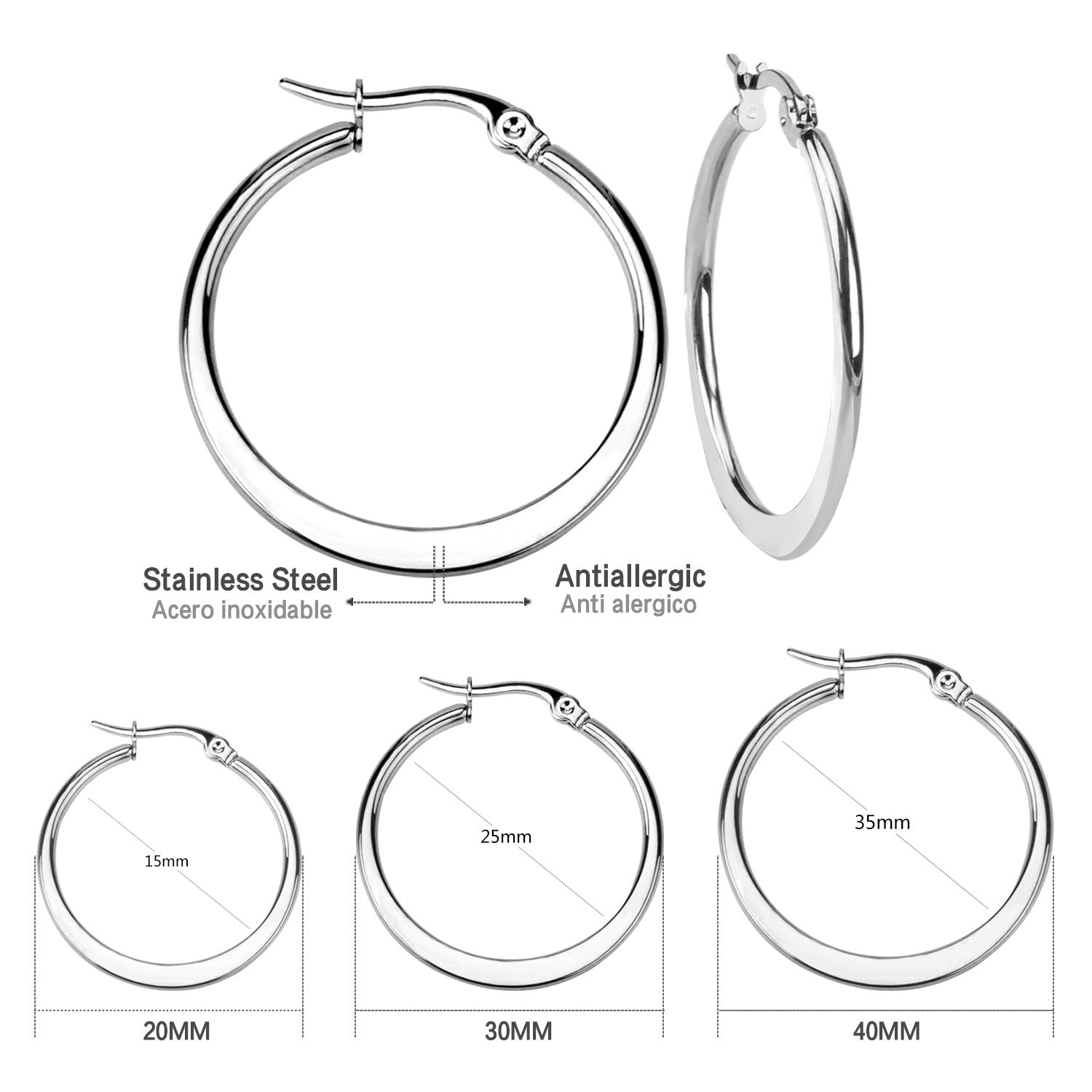 Fashion Simple Round Geometric Stainless Steel Love Heart Hoop Earrings - Minihomy