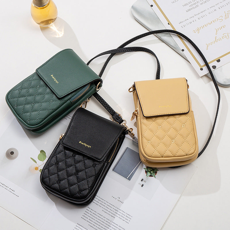 Plaid Sewing Design Mobile Phone Bags For Women Simple Buckle Multifunctional Crossbody Shoulder Bag - Minihomy