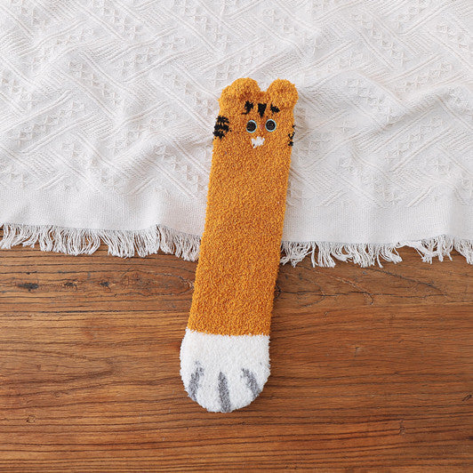 Women's Coral Fleece Cat Paw Pattern Thick Warm Socks