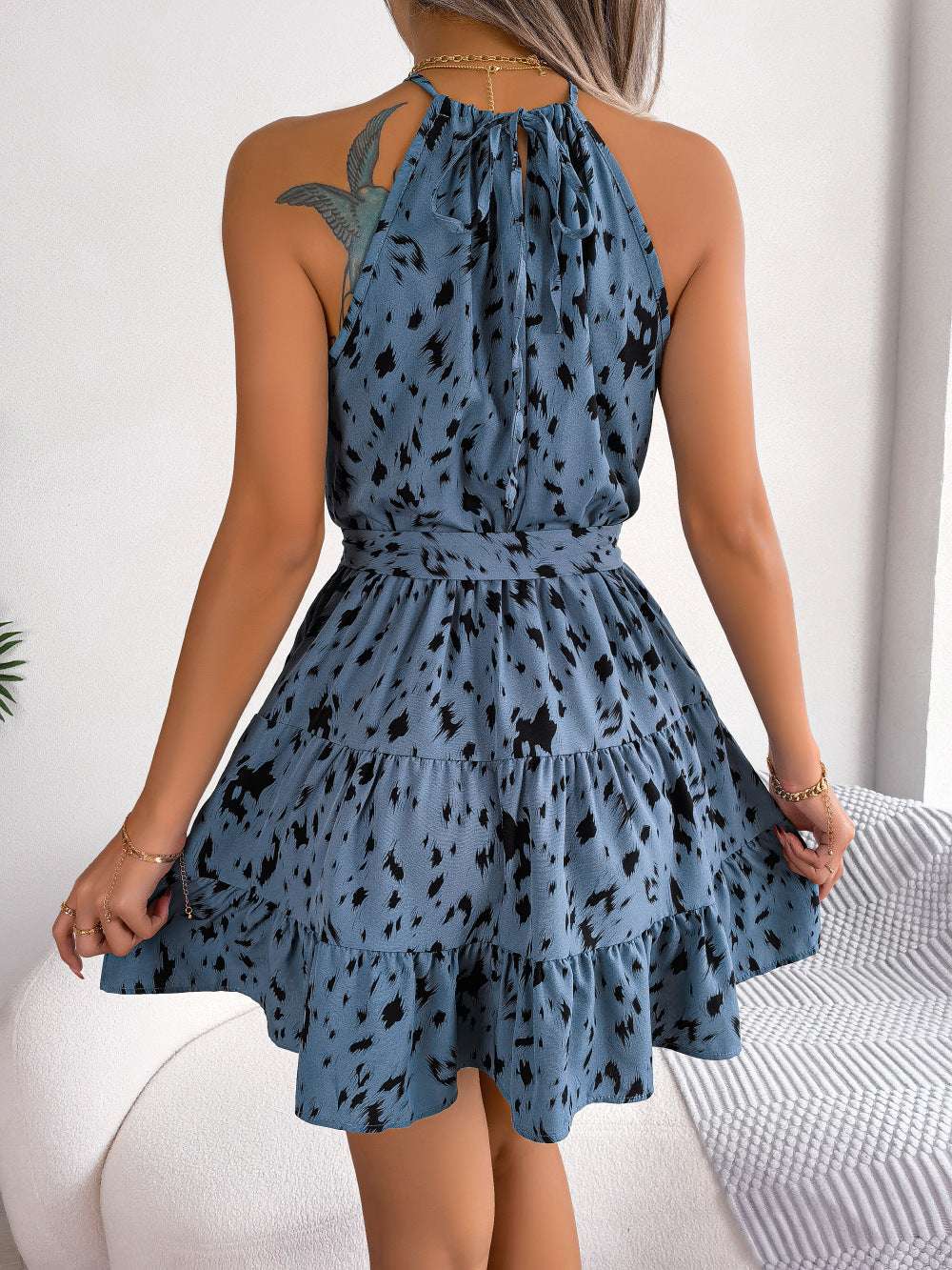 Casual Leopard Print Ruffled Swing Dress Summer Fashion Beach Dresses Women - Minihomy