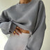 Loose Sweater Women's Casual Round Neck Pullover Tops Solid Color Sports Sweatshirt - Minihomy