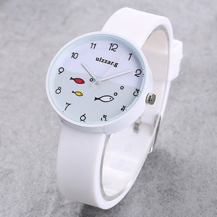 Children Watch For Girls Color Silicone Strap Fashion Quartz Wristwatch Fish Dial Cartoon Kids Clock - Minihomy