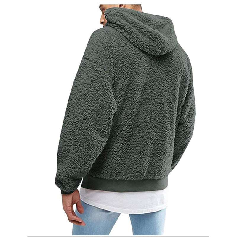 Mens Warm Hoodie Fluffy Fleece Hooded Winter Sweatshirts Casual Long Sleeveless Sweatshirt - Minihomy