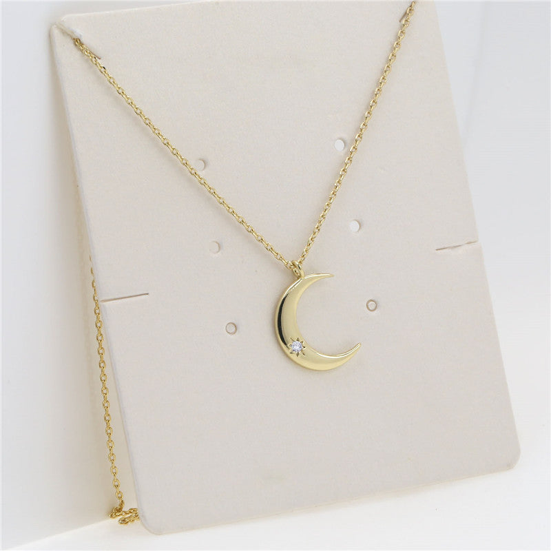 Crescent Zircon Necklace - Golden Zircon Moon Pendant - Minihomy