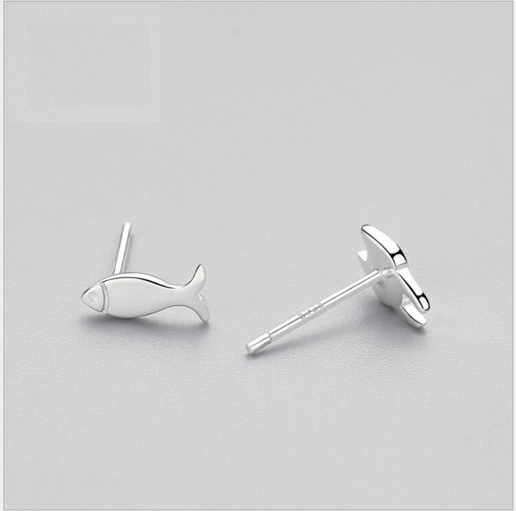 Fashion Asymmetry 925 Sterling Silver Stud Earrings Animal Fish Cat Stud Earrings for Women Personality Jewelry Gifts - Minihomy