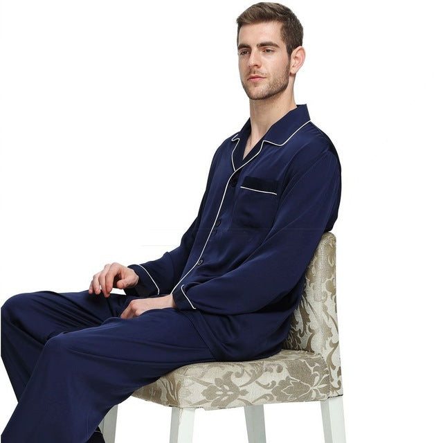 Men's silk satin pajamas suit casual wear - Minihomy