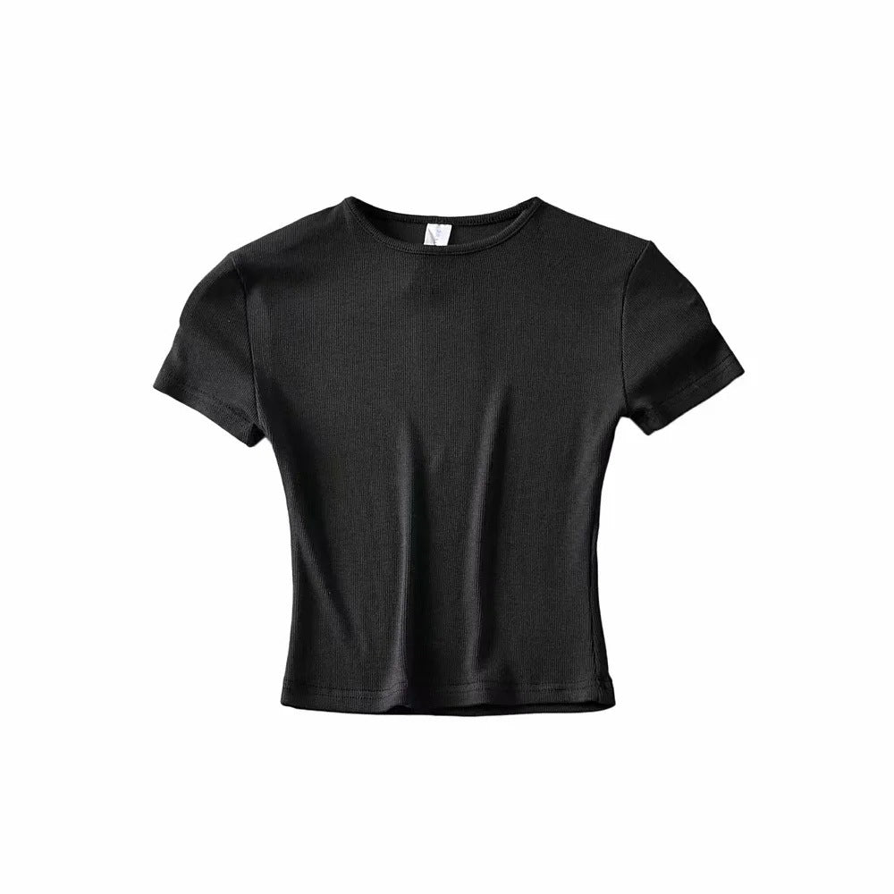 Basic Style Slim-fit Solid Color Round Neck Bottoming Shirt Workout Top - Minihomy