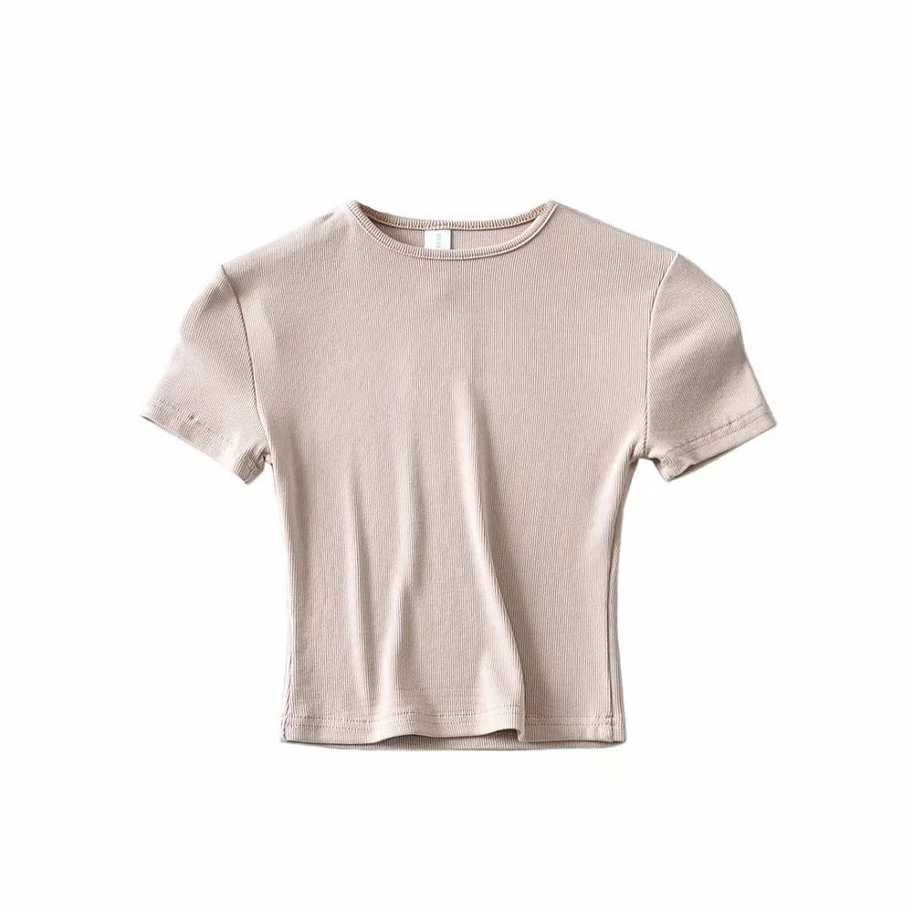 Basic Style Slim-fit Solid Color Round Neck Bottoming Shirt Workout Top - Minihomy