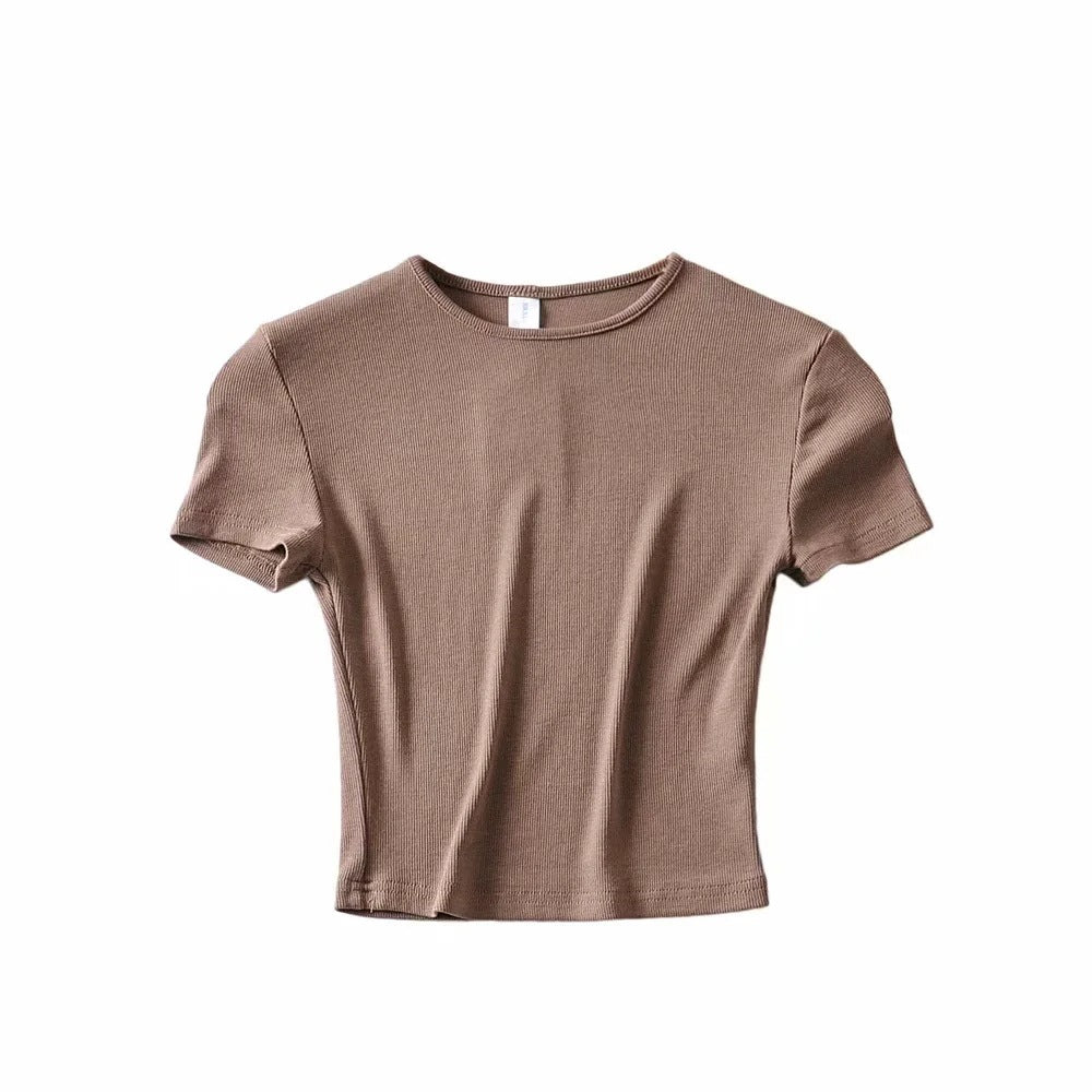 Basic Style Slim-fit Solid Color Round Neck Bottoming Shirt Workout Top - Minihomy