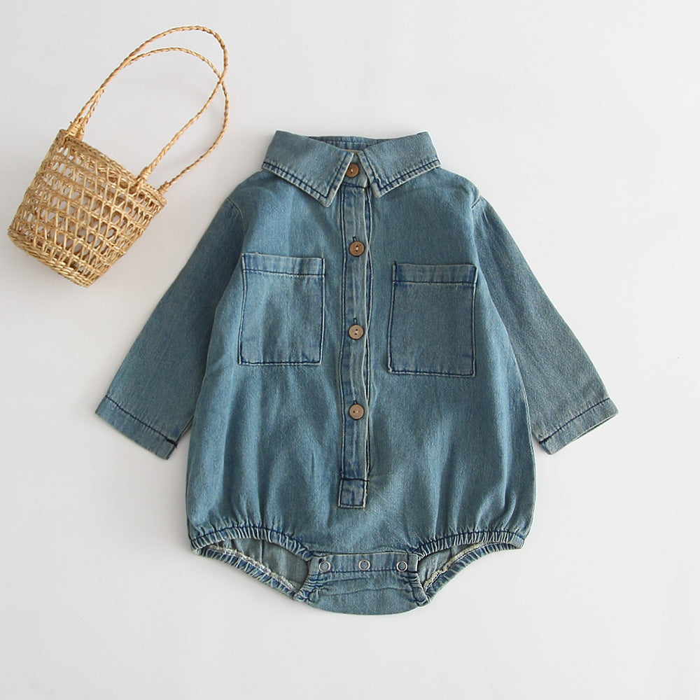 Fall denim jumpsuit for baby girls - Minihomy