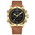 NAVIFORCE 9144 Men's Gold Sport Watch - Analog Digital Military Leather Quartz - Minihomy