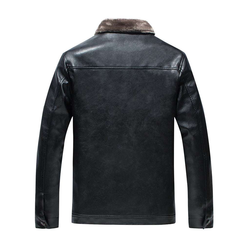 Men's Stand Collar Leather Jacket Plush Leisure - Minihomy