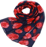 Red Poppy Flower Print Long Scarf