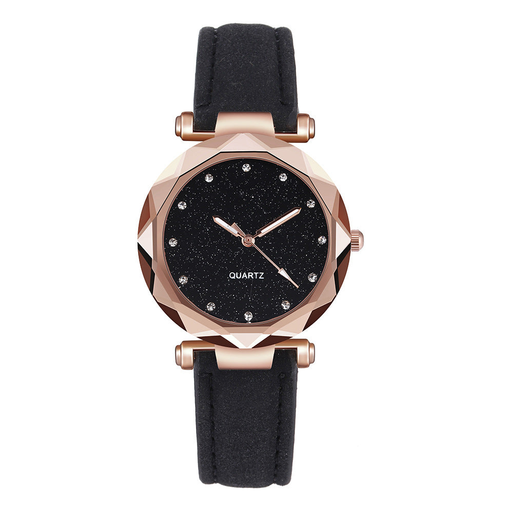 Casual Women Romantic Starry Sky Wrist Watch Leather Rhinestone Designer Ladies Clock - Minihomy