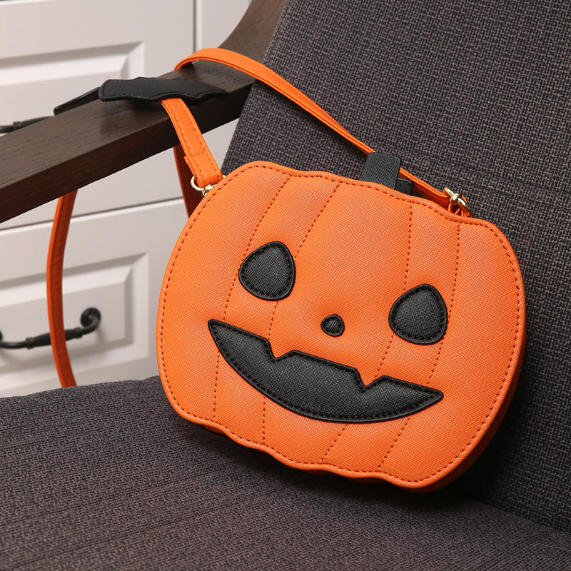 Halloween Bags Funny Pumpkin Cartoon Shoulder Crossbody Bag With Bat - Minihomy