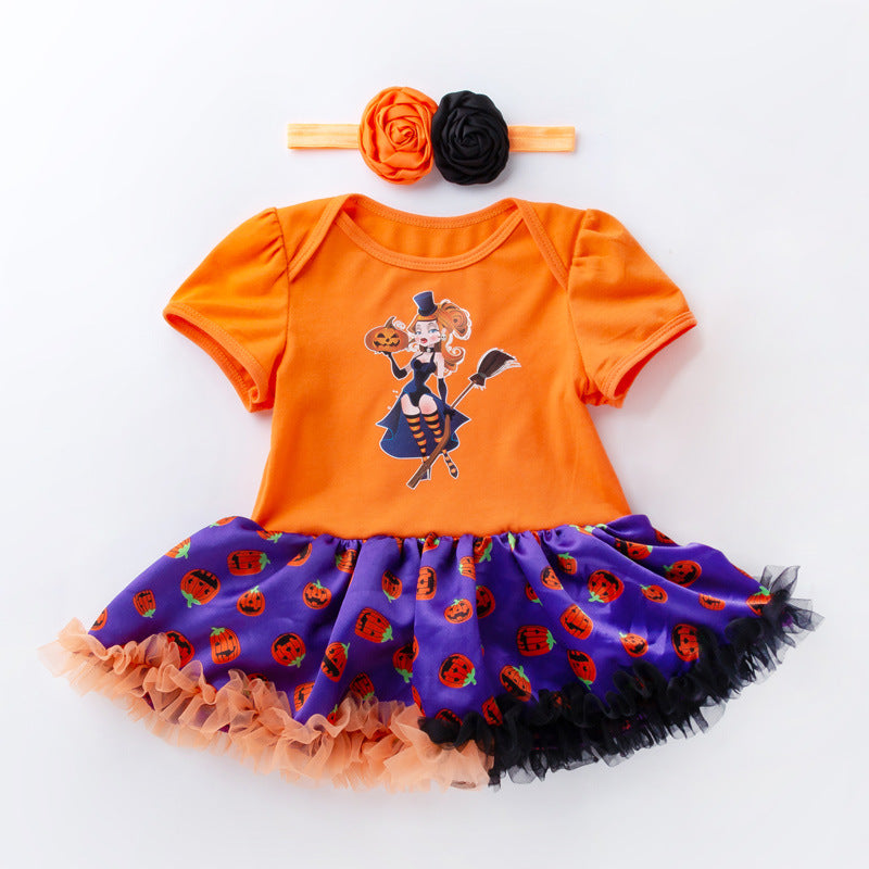 Halloween Pumpkin Short Sleeve Romper - Minihomy