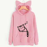 Women Casual Hoodies Sweatshirt Long Sleeve Hoody Cute Ears Printed Hoodies