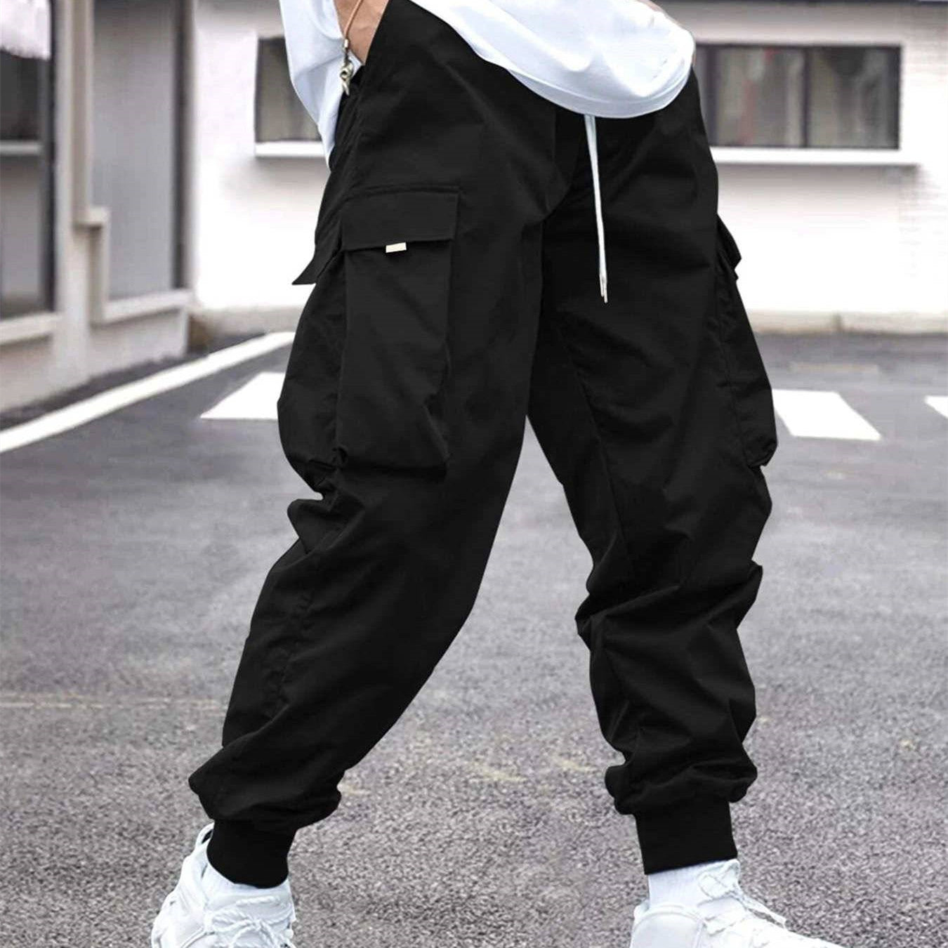 Men Flap Pocket Side Drawstring Waist Cargo Pants - Minihomy