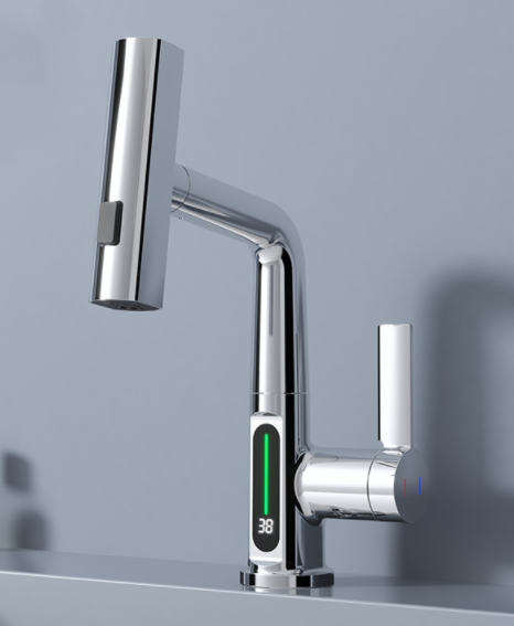 Intelligent Digital Display Faucet - 3-in-1 Swiveling Waterfall Kitchen Tap with LED Temperature Display - Minihomy