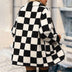 Mid-length Plush Hooded Chessboard Plaid Coat - Minihomy